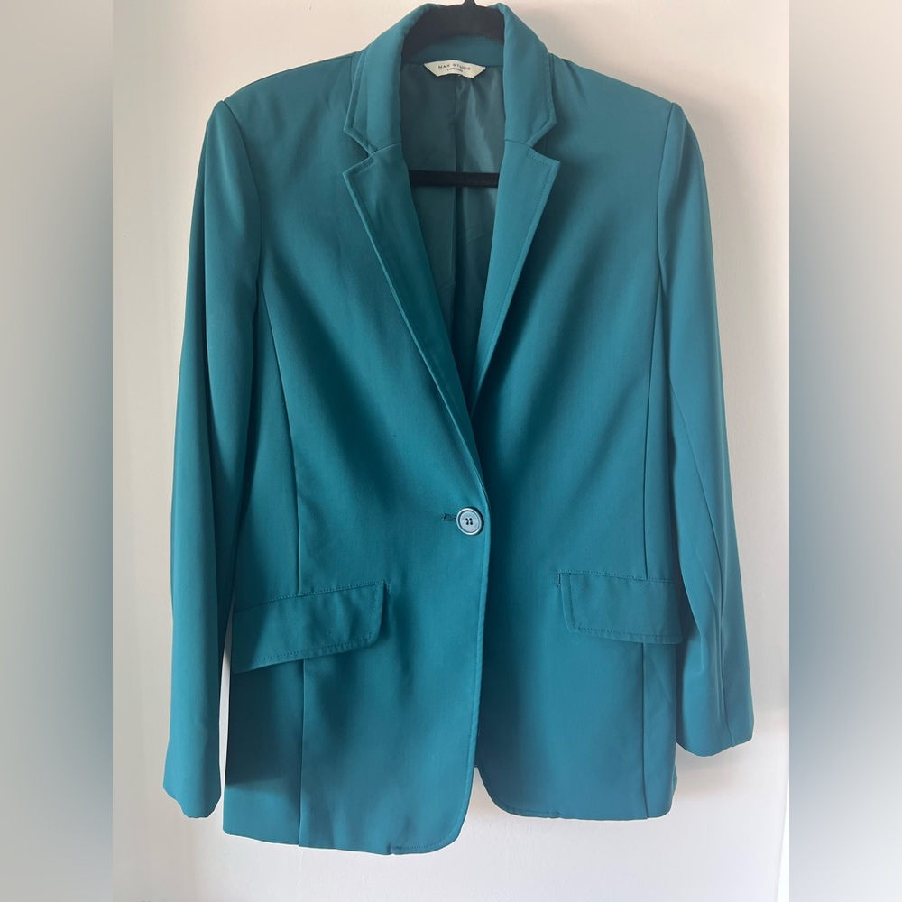 Max Studio 2pc Teal Women’s Suit Wide Leg Pants Blazer Small S